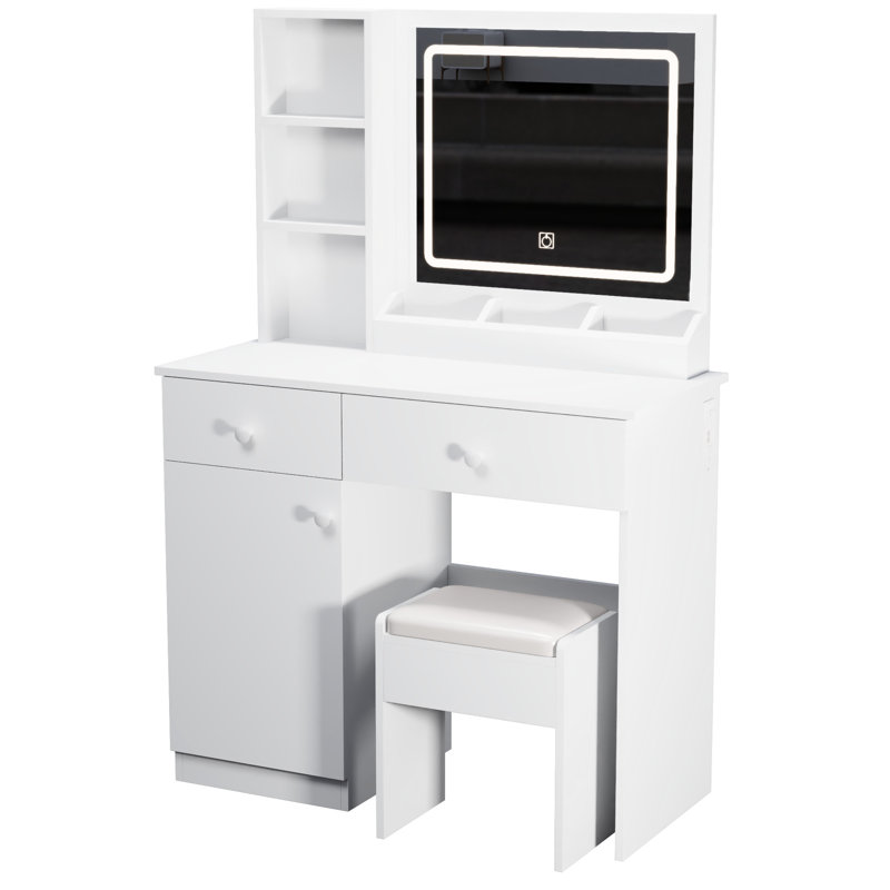Élégant meuble-lavabo avec lumières et miroir - plusieurs rangements, luminosité réglable à la mode blanche