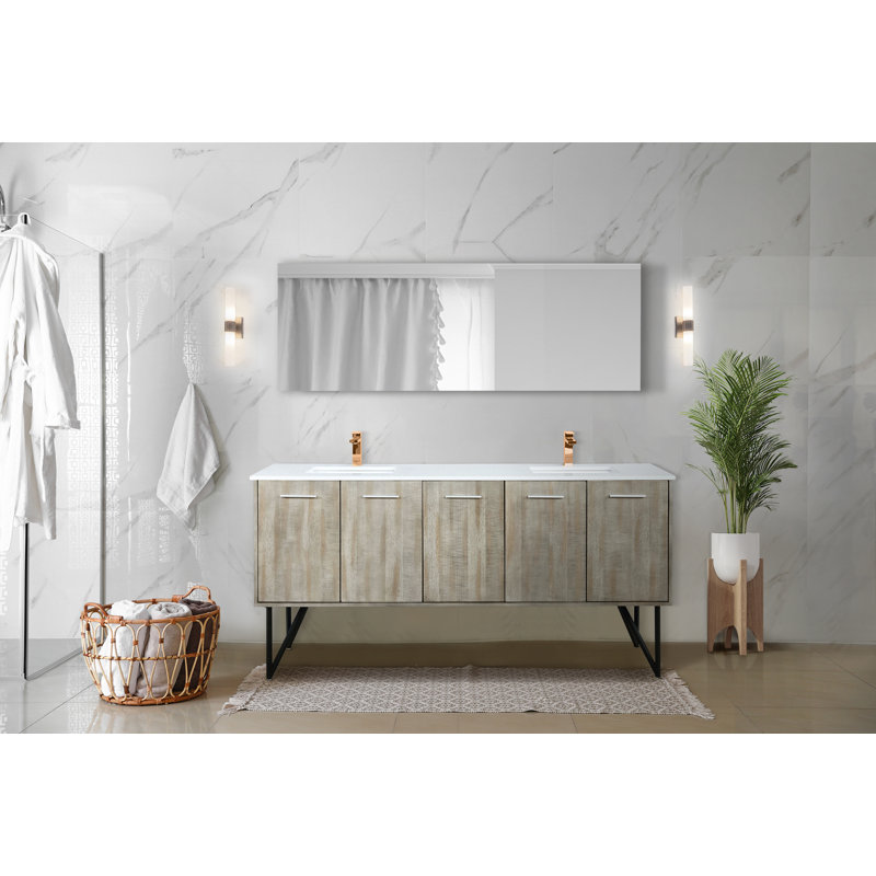 Lancy 80 in W x 20 in D Double Bath Vanity Mirror and Faucet Set, White Quartz