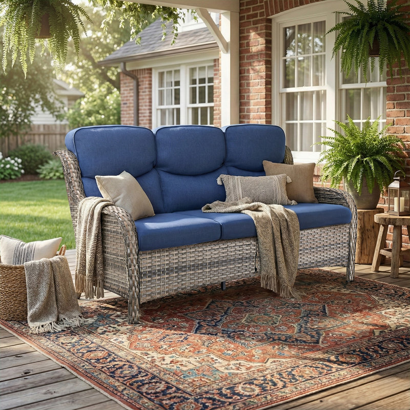 Canapé de patio de 72 po de large avec coussins de 5 po Simino, Bleu, Gris