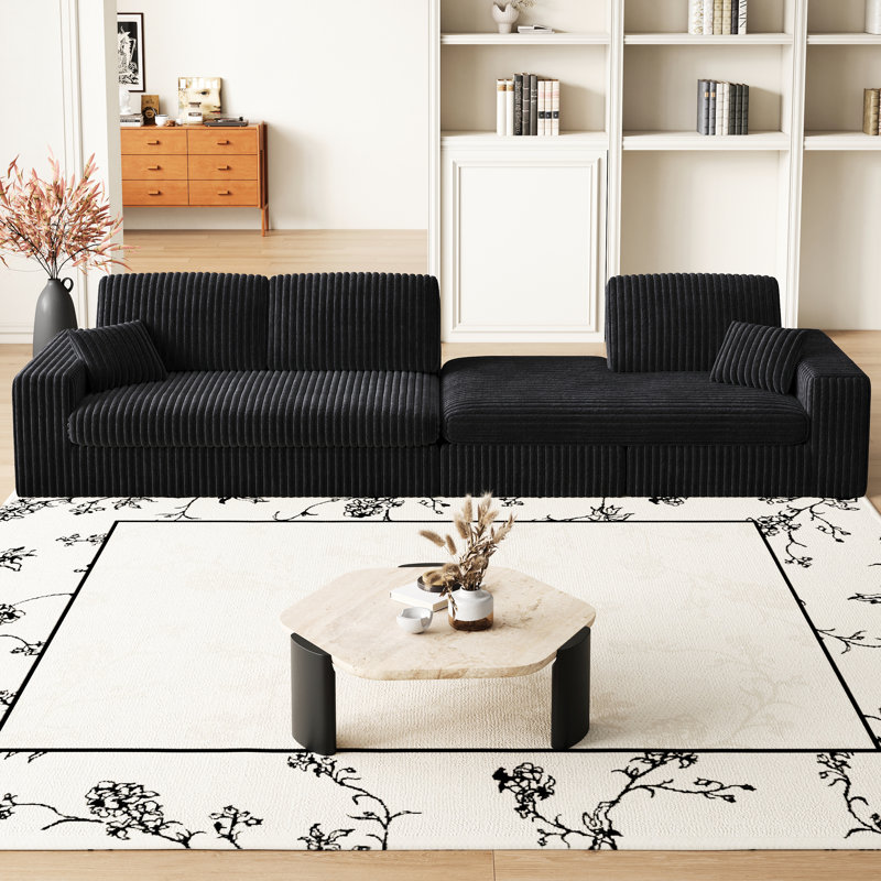 Siège en velours côtelé 114,5 pi avec fonction inclinable et siège réversible de 114,5 pi, configuration 2 en 1, configuration en forme de L, coussin confortable à trois cols, deux coussins décoratifs, éponge modulaire à rebond lent
