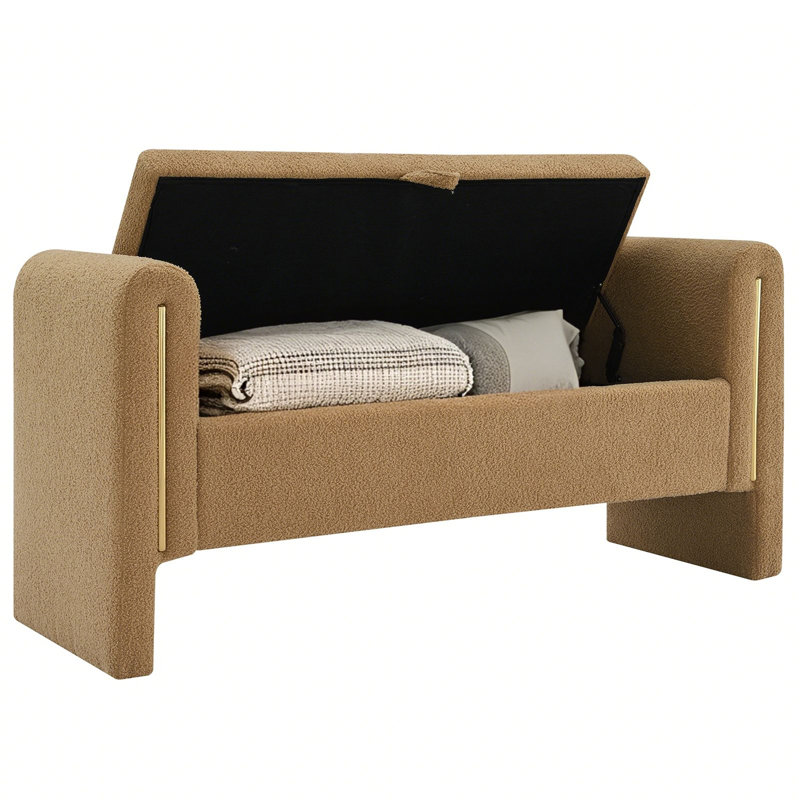Banc de rangement rembourré en tissu entièrement Teddy, Café