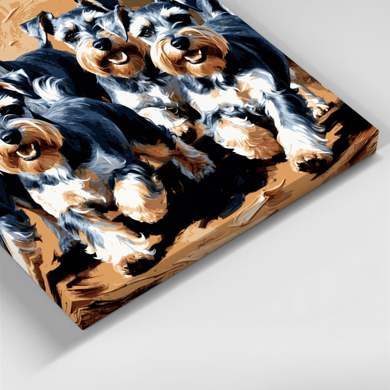 Schnauzer miniature sur toile noire, H 16 po x l 16 po