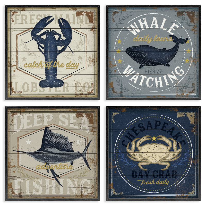 Chesapeake Bay Nautical Motifs, H 12 po x l 48 po, Giclée encadrée noir minuit