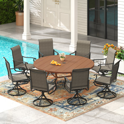 Ensemble repas 9 pièces pour patio avec table ronde de 60 po