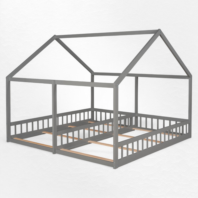Twin Size Double House Platform Beds, Gray