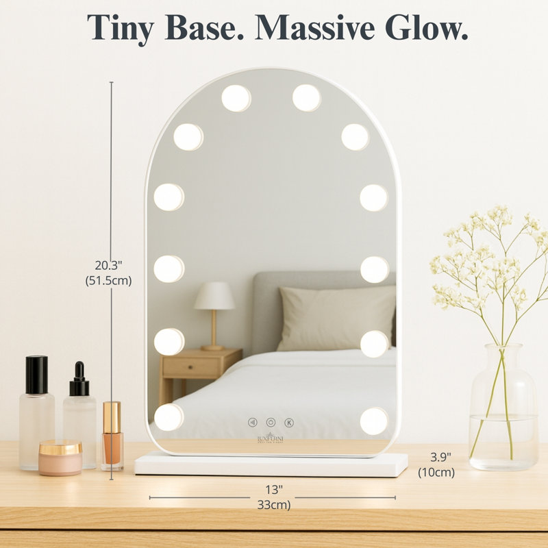 Vanity Mirror with Lights, 20.5" L x 13" W Arched LED Makeup Mirror, Lighted Makeup Mirror with Lights, Smart Touch Control Dimmable 3 Modes Light,