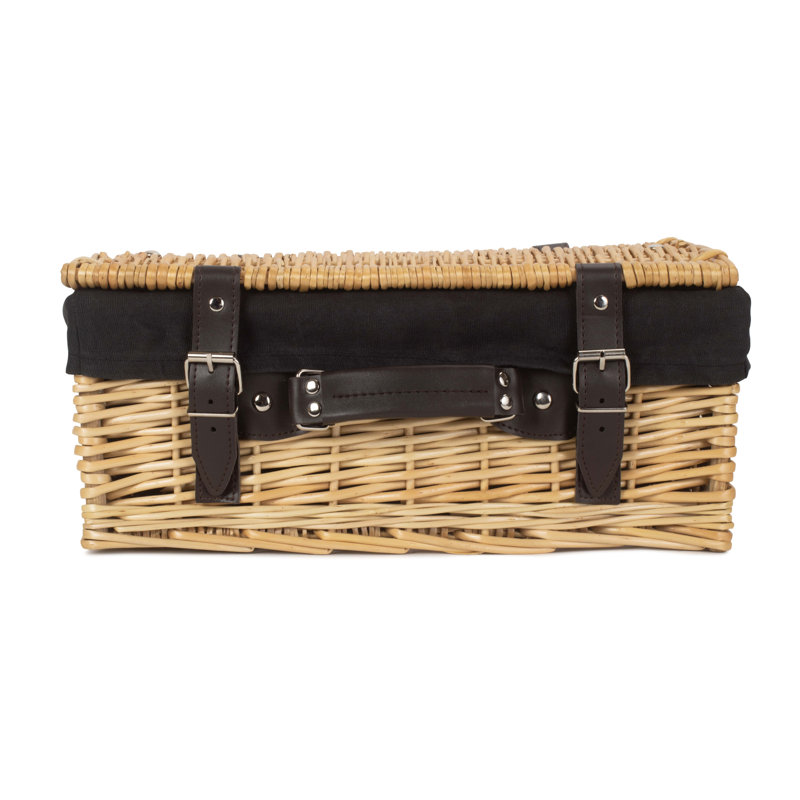 Wicker Hamper Basket with Lining, Buff Hamper/Black Lining, 15cm H x 36cm W x 26cm D