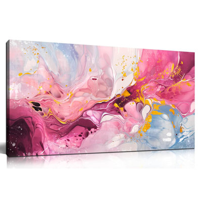 Abstract Canvas Wall Art For Living Room - Pink Wall Decor For Bedroom - Modern Wall Decor For Office Women Size 20" X 40"