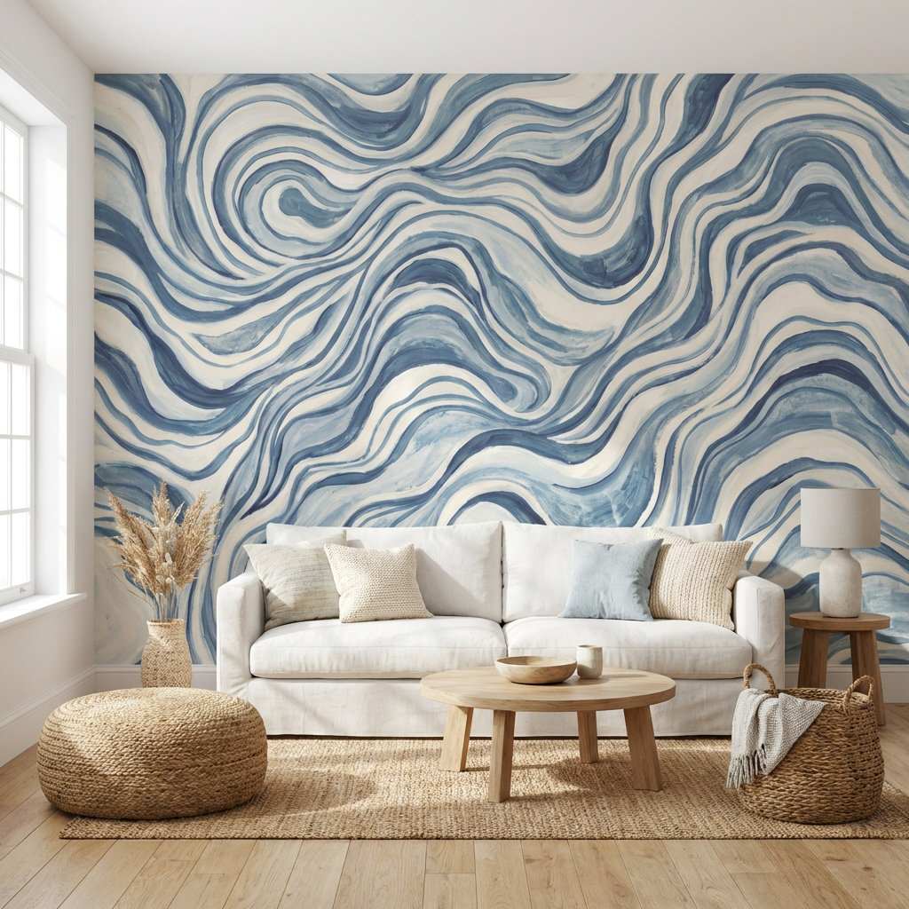 Lark Manor™ Abstract Pattern Wallpaper Blue Wavy Wall Mural | Wayfair