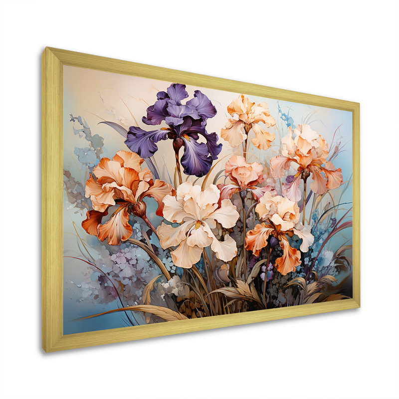 Mauve et pêche iris, charme intemporel sur toile, Cadre doré simple, H 16 po x l 32 po x P 1 po