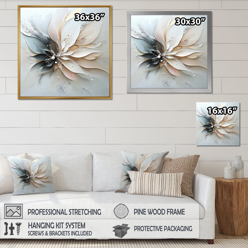 Abstrait fleur de dahlia subtil fleurs IV - fleurs abstraites murales salon, Noir, H 16 po x l 16 po