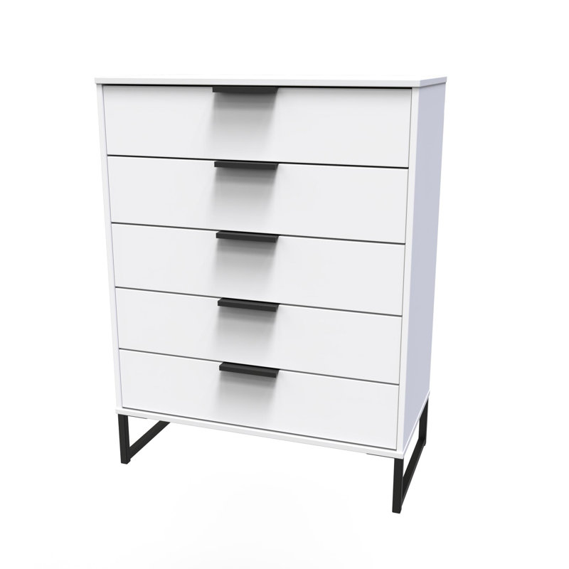 Turah 77cm W 5 - Drawer Chest of Drawers, White Matt