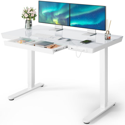 Flavio Height Adjustable Standing Computer Desk With Drawer and USB & Type-C Ports For Home Office
