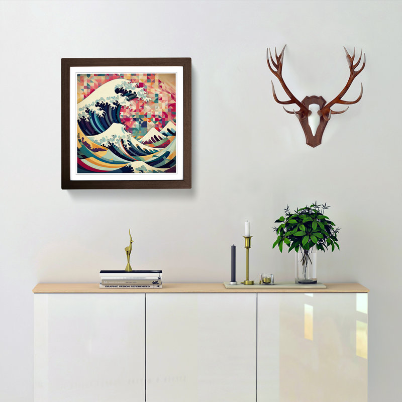 Japanese Wave Cubism No.1 - Single Picture Frame Print, Walnut