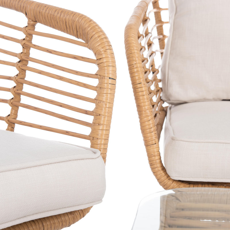 Ensemble de conversation en rotin avec coussins 4 pièces Byer, Beige