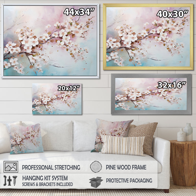 «Beautiful Apple Blossom Flower Tree I», reproduction sur toile, Cadre naturel flottant, H 24 po x l 32 po