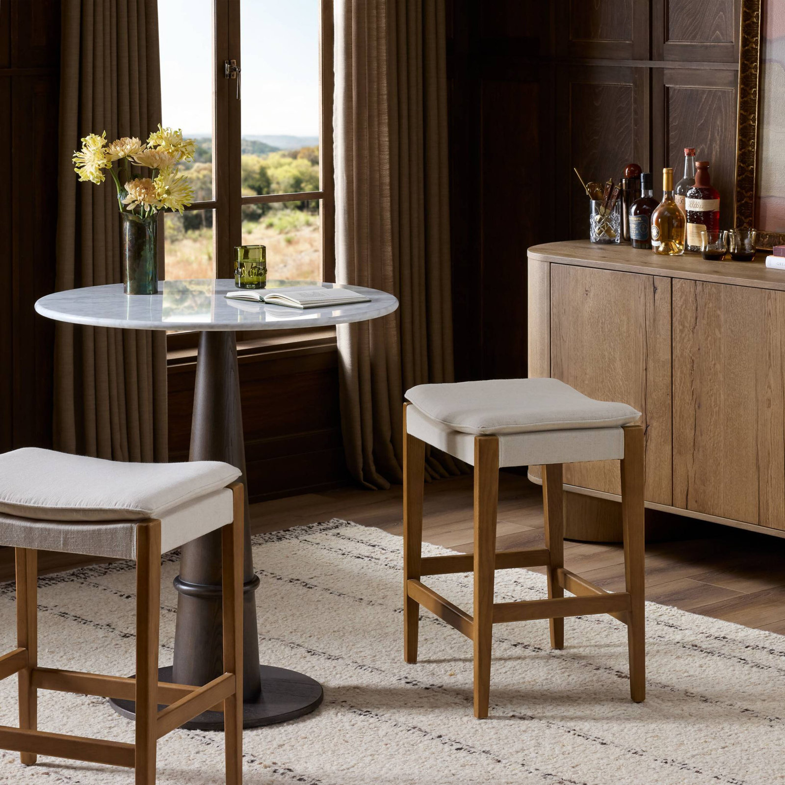 Caricia Bar and Counter Stool, Polyester Blend Savile Flax, Counter Stool (26.77" Seat Height)