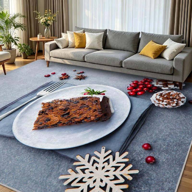 Tapis d'intérieur brun lavable à la machine, motif gâteau de Noël et nourriture blanche, lavable à la machine