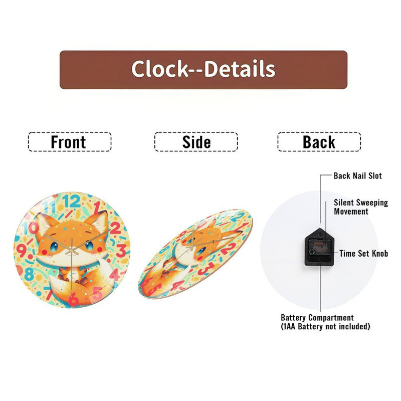 Horloge murale mignonne avec renard