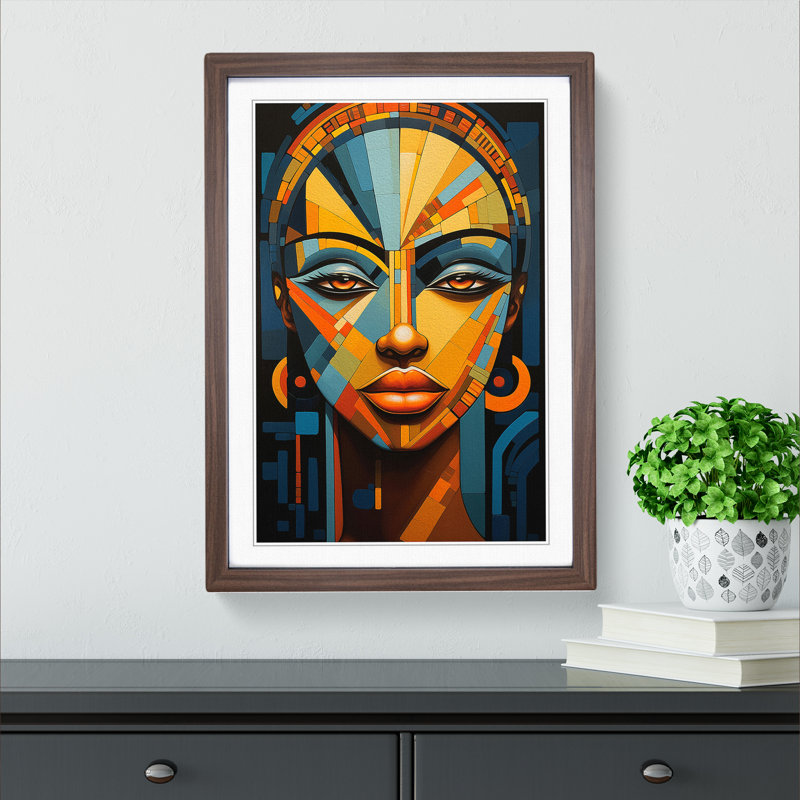 African Woman Orphism - Single Picture Frame Print on Wood, Walnut Framed, 46cm H x 34cm W x 2cm D