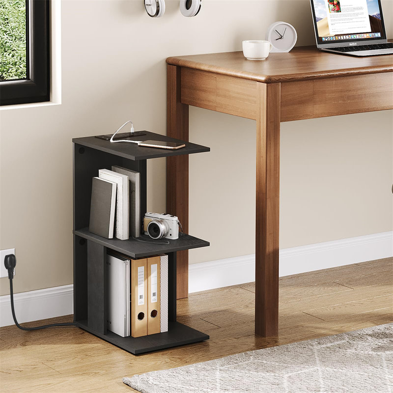 Side Table With Charging Station, Narrow Side Table With USB Ports And Sockets For Small Spaces, Bedside Table With Lamp, Narrow Table For Living Room