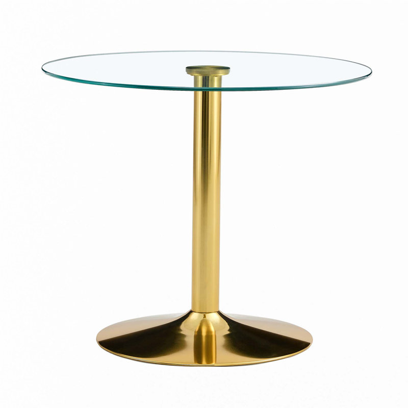 Glass Dining Table, 29.5" H x 35" L x 35" W, Gold