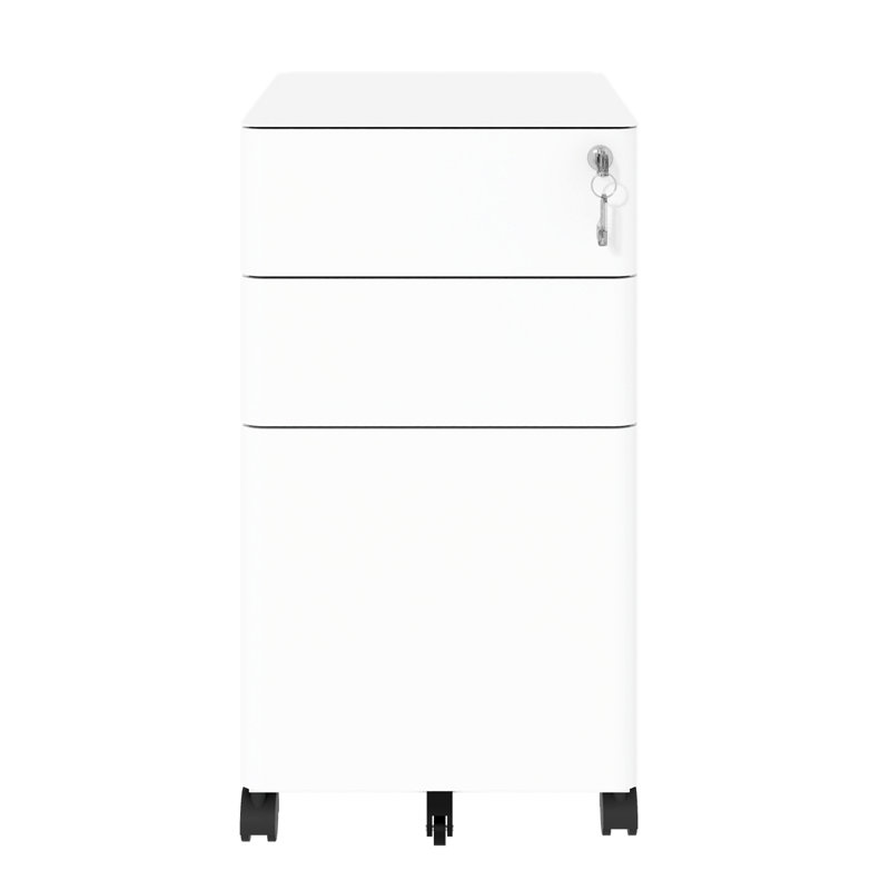 3-Drawer Mobile File Cabinet with Lock, All-Steel Rolling Storage Cart with Anti-Tip Design, Fully Assembled Office/Home Cabinet in White