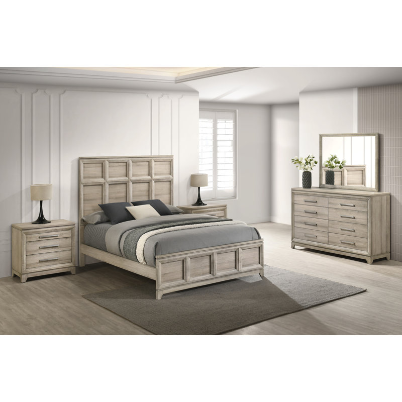 Ensemble de chambre avec lit à panneaux 5 pièces Weathered Greige, Très grand