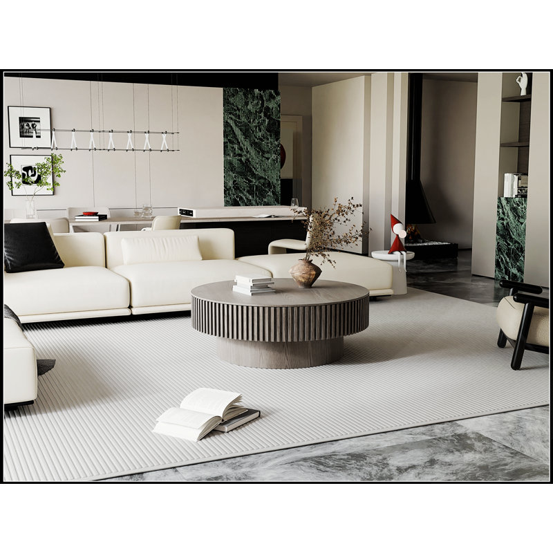 Table basse ronde de 100 cm avec rangement, placage en bois massif, élément de décoration moderne pour salon, chambre, appartement ou bureau