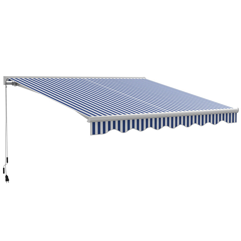 Outsunny Polyester Cover Retractable Patio Awning, 16.5' H x 10' W, Blue/White, Stripe