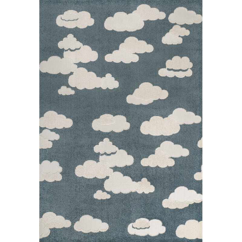 Hedwig High-Low Youth Cloud Scandi Dark Blue/Ivory Indoor/Outdoor Rug, Rectangle 7'9" x 10', Dark Blue/Ivory