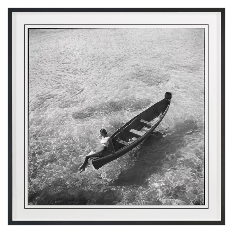 Woman On Boat Print by Grand Archives, Black, 36" H x 36" W