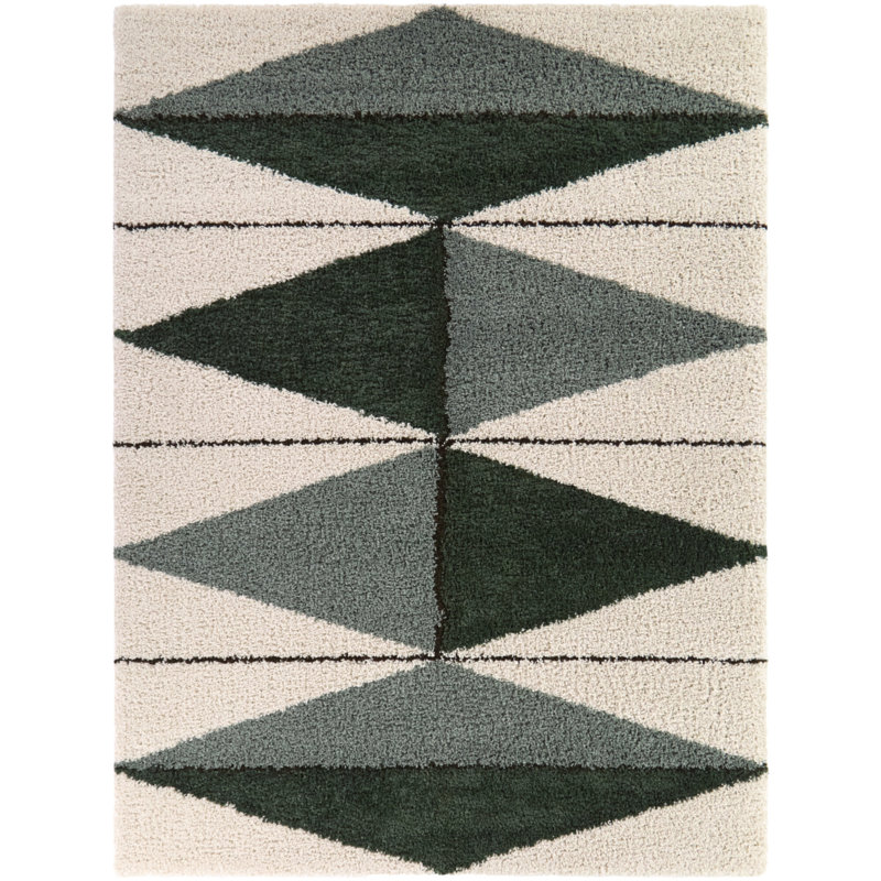 Tapis vert à poils longs Rachal, Rectangle 5 pi 3 po x 6 pi 11,9 po