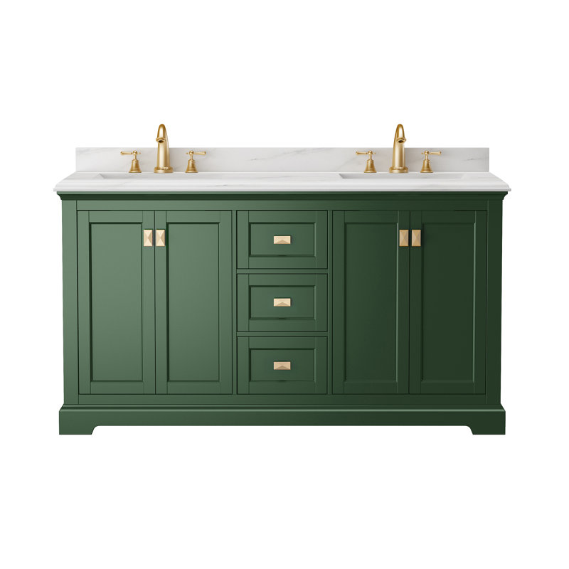 60'' Venetian Green Double Bathroom Vanity with Marble Top