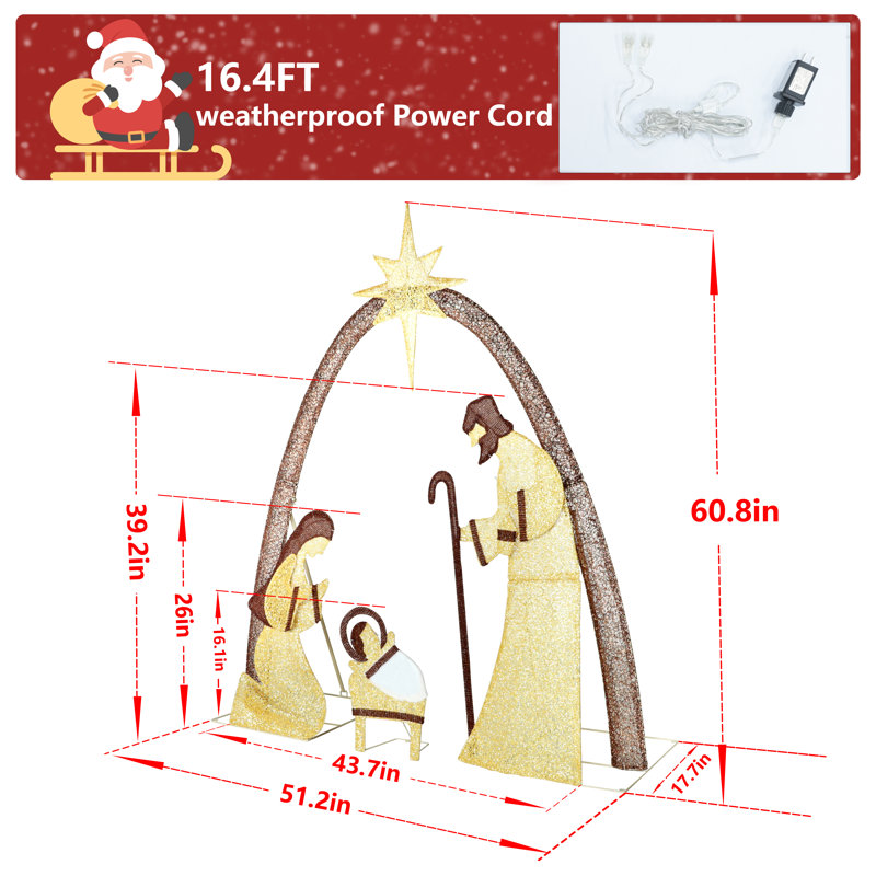 Crèche de Noël lumineuse 5 pi Gutierrez, Doré