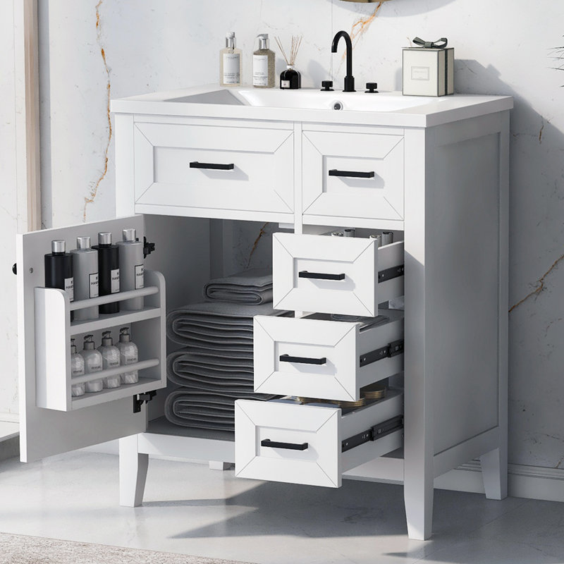 Ensemble de meuble-lavabo simple 30 po avec plateau en céramique Amarchand, Blanc