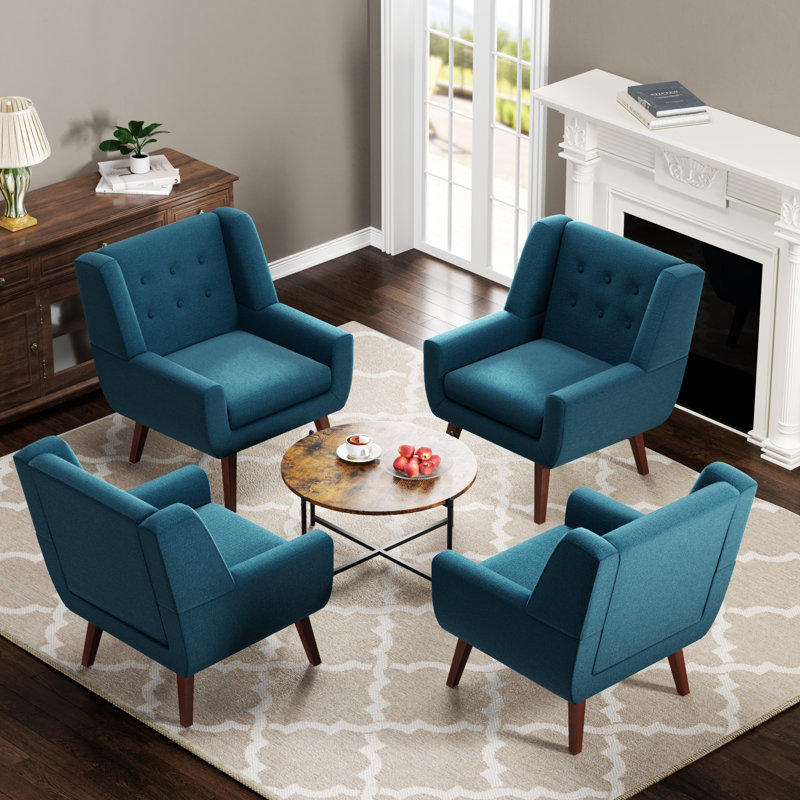Upholstered Wingback Chair, Lake Blue Linen Blend