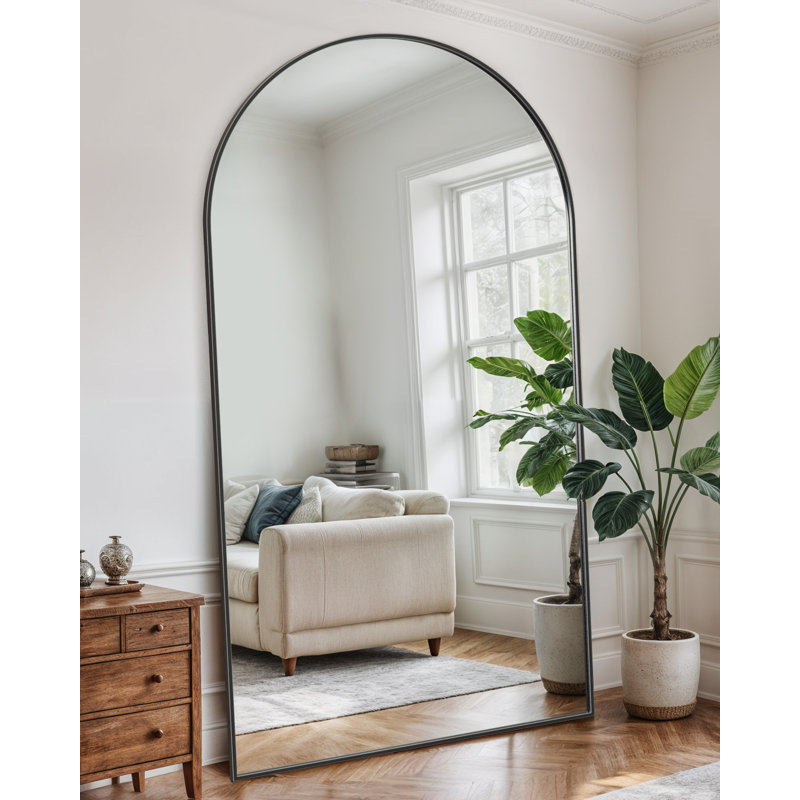 Miroir surdimensionné arqué en métal surdimensionné, Noir, 86 po x 46 po