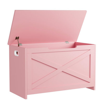 Storage Chest, Storage Bench with Safety Hinge, Farmhouse Style Wooden Trunk for Entryway, Bedroom, Living Room, Pink