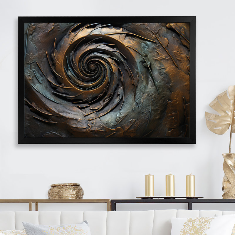 Bronze vortex tourbillonnant de sagesse I sur toile, H 12 po x l 20 po x P 1 po, Cadre photo noir