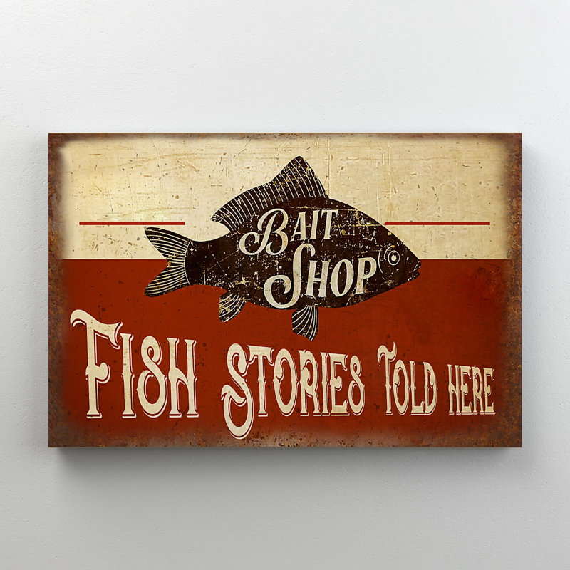A Black Fish - Fish Stories Told Here - Reproduction d'art graphique sur toile tendue, H 24 po x l 36 po x P 2 po