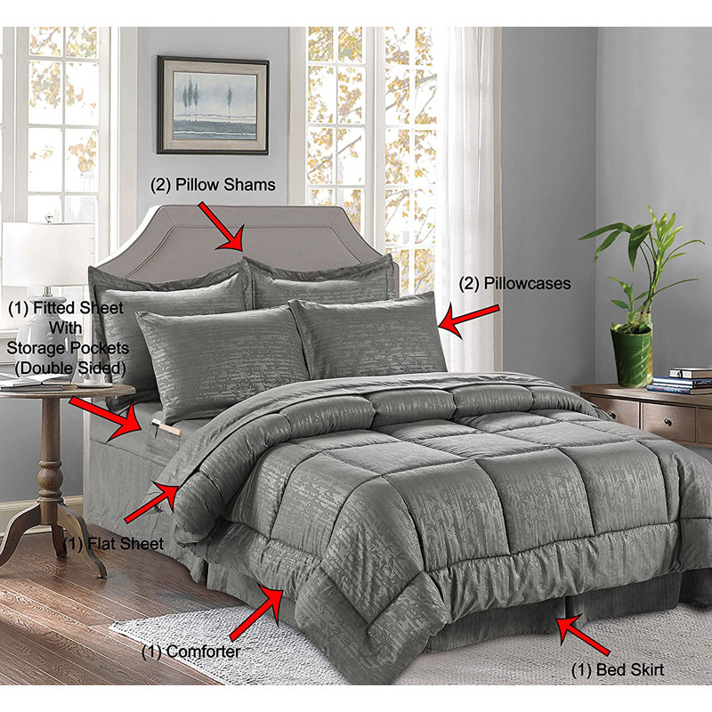 Ensemble d'édredon réversible en microfibre 8 pièces, Blanc, Grand