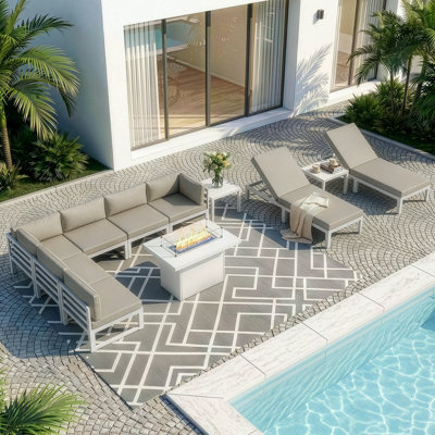 Ensemble de meubles de patio en aluminium 11 pièces avec table de feu et ensemble modulaire d'extérieur pour conversation avec chaises longues de patio 11 pièces