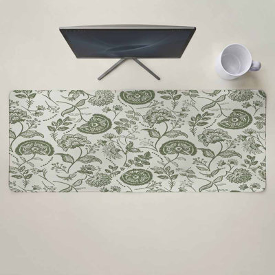 Boho Sage Green Floral Mouse Pad Gaming Desk Mat for Keyboard and Mouse, Vintage Farmhouse Paisley Plant Large Mouse Pad with Non-Slip Base, Decorative Mousepad for Game Office Home, 15.7 x 35.54 inComes with a pure white mug