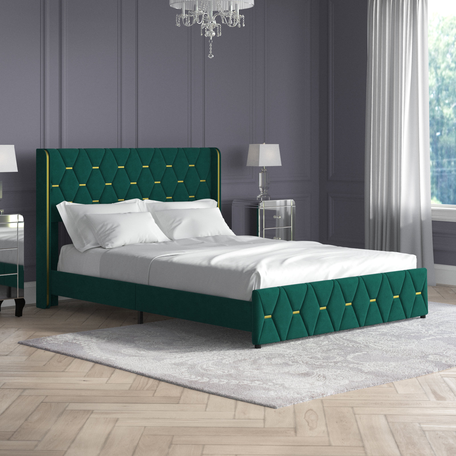 Allyson Queen Size Modern Curved Upholstered Bed Mercury Row Teen Color: Green