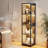 Glass Display Cabinet, 4-Tier Curio Cabinet with 3 Color Lights for Collectibles, Bookshelf with Door, Glass Display Case with Human Body Sensor, Black
