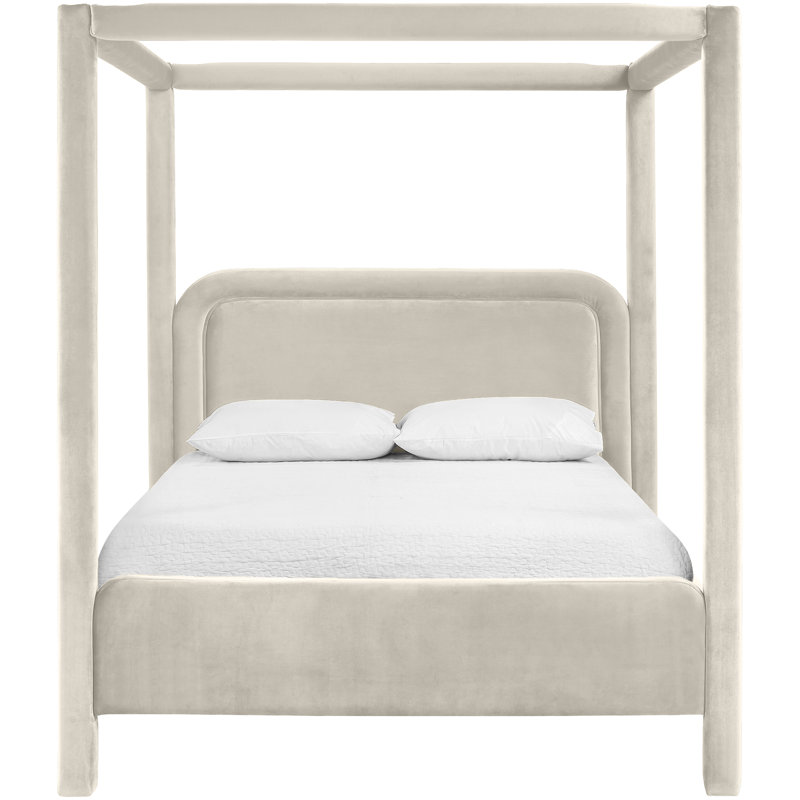 Baer Velvet Upholstered Bed, Cream Velvet, King
