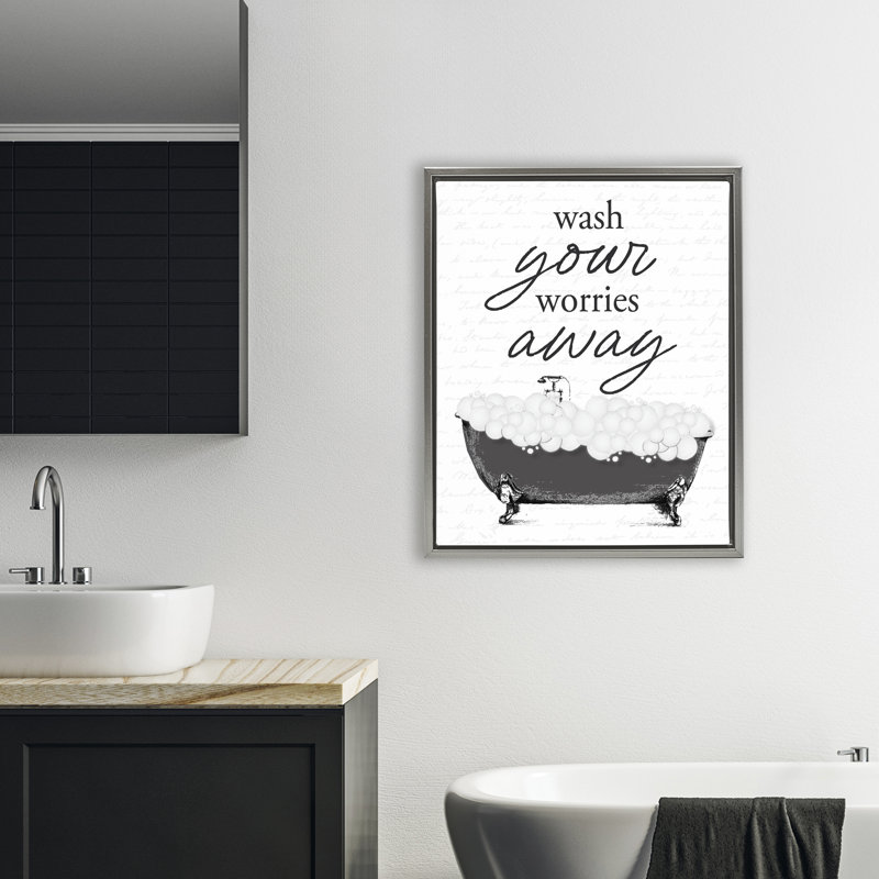 Cadre flottant Bubble Bath Wash Worries, design par lettré et doublé, Cadre flottant gris lustré, H 31 po x l 25 po