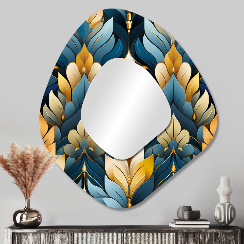Motif à chevrons or et bleu, 35 po x 31 po