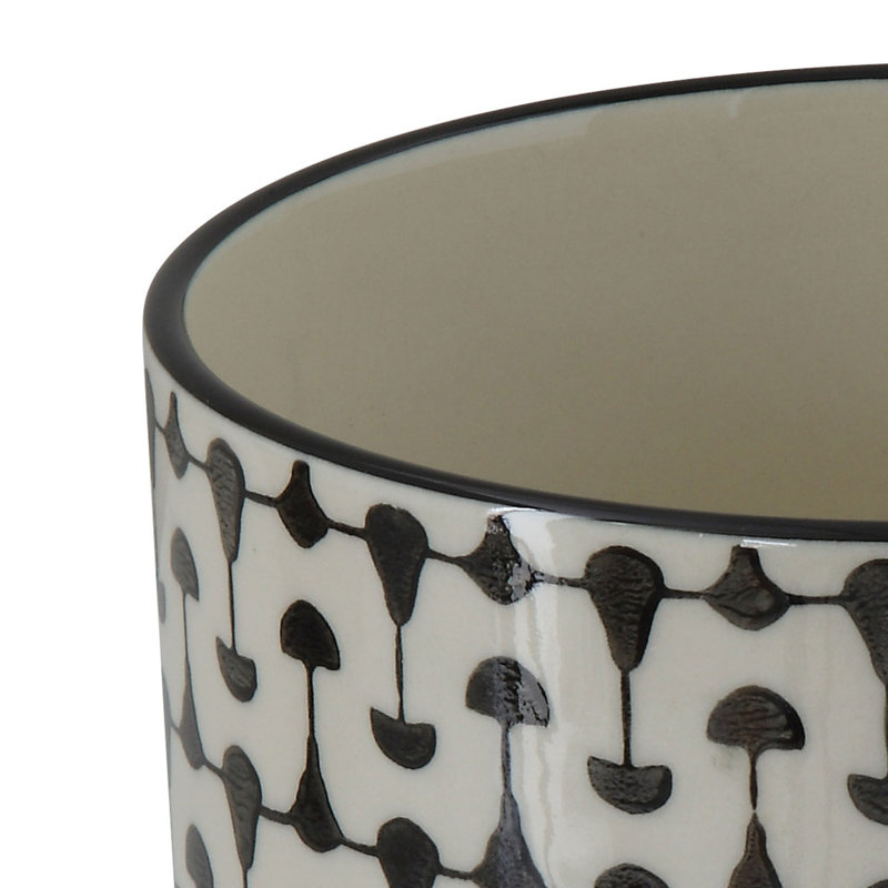 Round Stoneware Planters with Geometric Prints, Black
